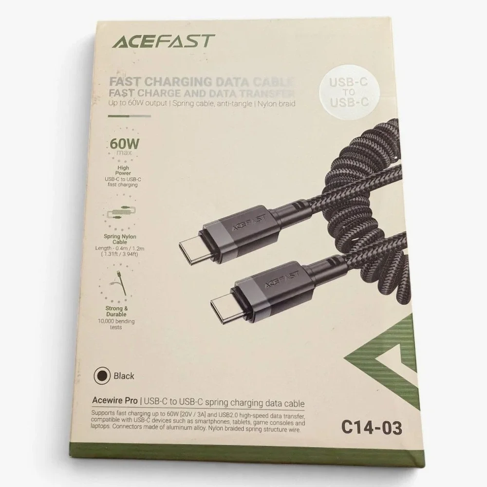 ACEFAST C14-03 60W USB-C to USB-C Coiled Fast Charging Data Cable 1.2m